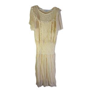 Vintage 80s Jessica McClintock Dress Silk Lace Flounce Drop Waist Renaissance
